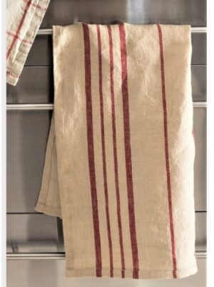 Towel Tea Red/Stripes Linen